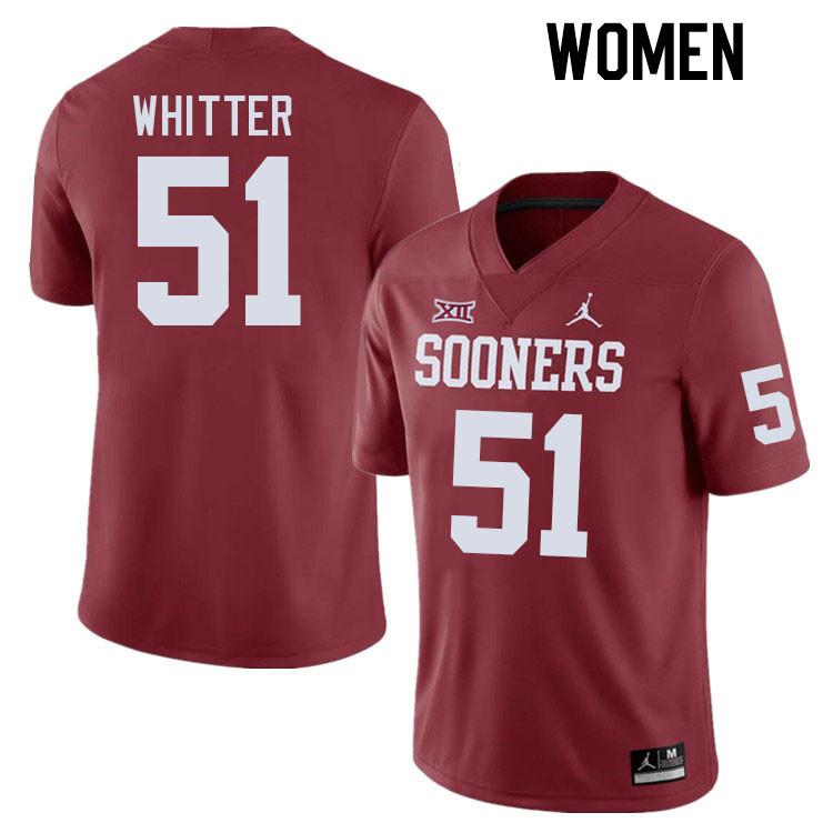 Women #51 Shane Whitter Oklahoma Sooners College Football Jerseys Stitched-Crimson